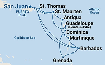14-Day Southern Caribbean Adventurer Itinerary Map