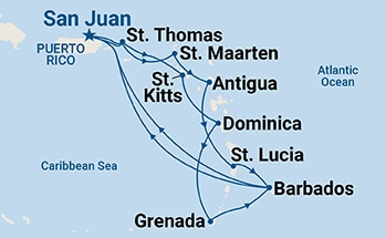 14-Day Southern Caribbean Adventurer Itinerary Map