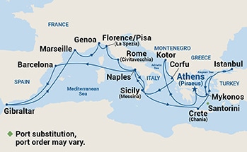 21-Day The Best of the Mediterranean Itinerary Map