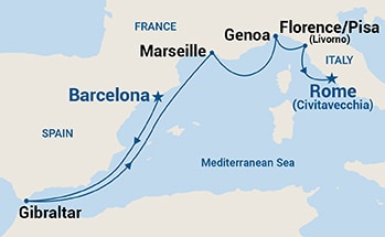 7-Day Mediterranean with France & Italy Itinerary Map