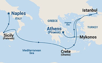 7-Day Mediterranean with Greek Isles & Turkey Itinerary Map