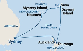 15-Day Fiji & New Zealand Itinerary Map