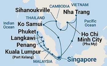 14-Day Malaysia, Thailand & Vietnam Itinerary Map