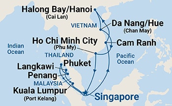16-Day Malaysia, Thailand & Vietnam with Halong Bay Itinerary Map