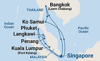 12-Day Malaysia & Thailand Itinerary Map