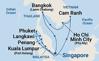 14-Day Malaysia, Thailand & Vietnam Itinerary Map