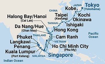 31-Day Southeast Asia & Japan with Halong Bay Itinerary Map