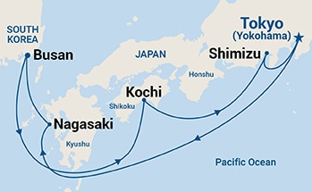 7-Day Kyushu & Korea Itinerary Map