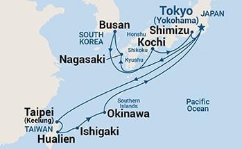 16-Day Southern Islands, Kyushu & Korea Itinerary Map