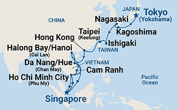 24-Day Japan & Southeast Asia with Halong Bay Itinerary Map
