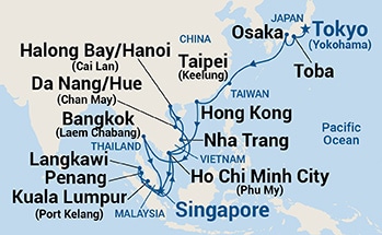 28-Day Japan & Southeast Asia with Halong Bay Itinerary Map