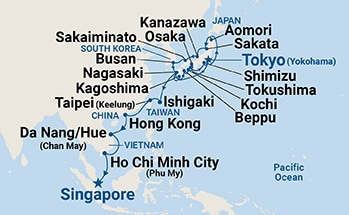 28-Day Circle Japan Fall Foliage & Southeast Asia Itinerary Map