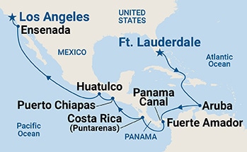 16-Day Panama Canal - Ocean to Ocean Itinerary Map