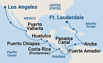 16-Day Panama Canal - Ocean to Ocean Holiday Itinerary Map