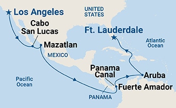 16-Day Panama Canal - Ocean to Ocean Itinerary Map