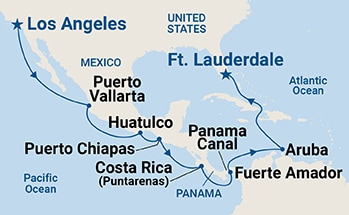 16-Day Panama Canal - Ocean to Ocean Itinerary Map