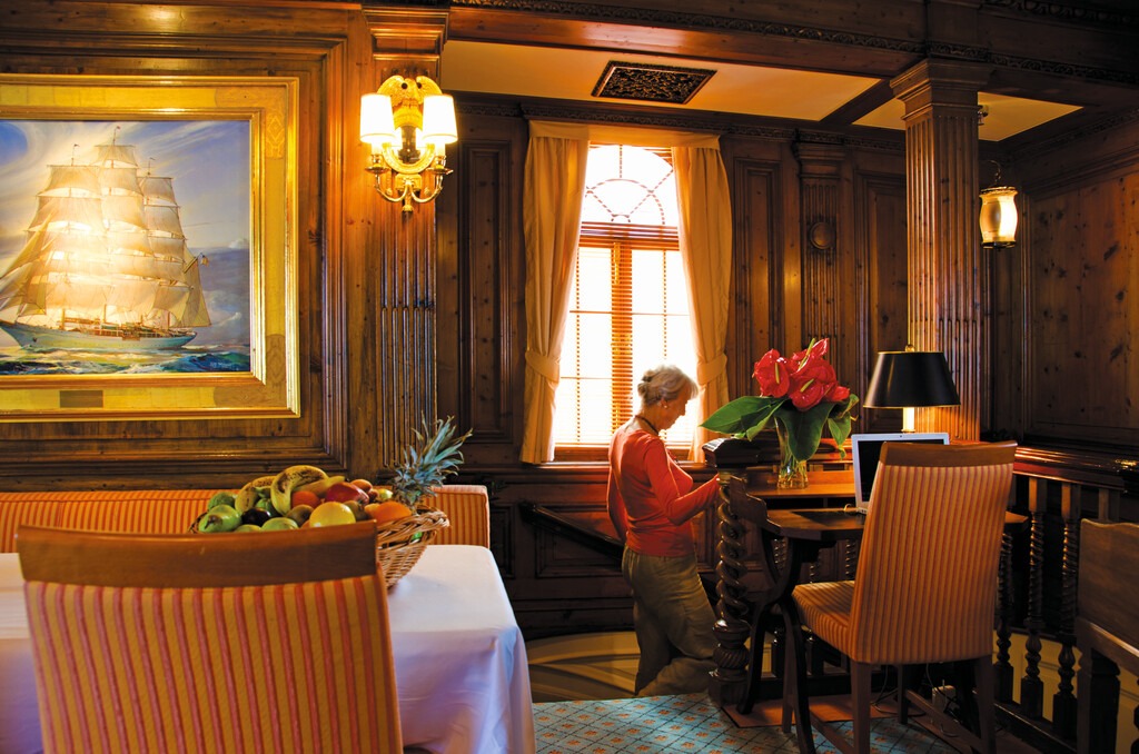 Wood-paneled dining room