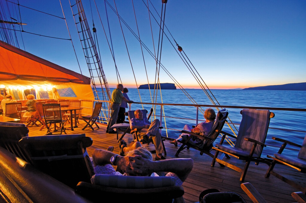Deck seating at dusk