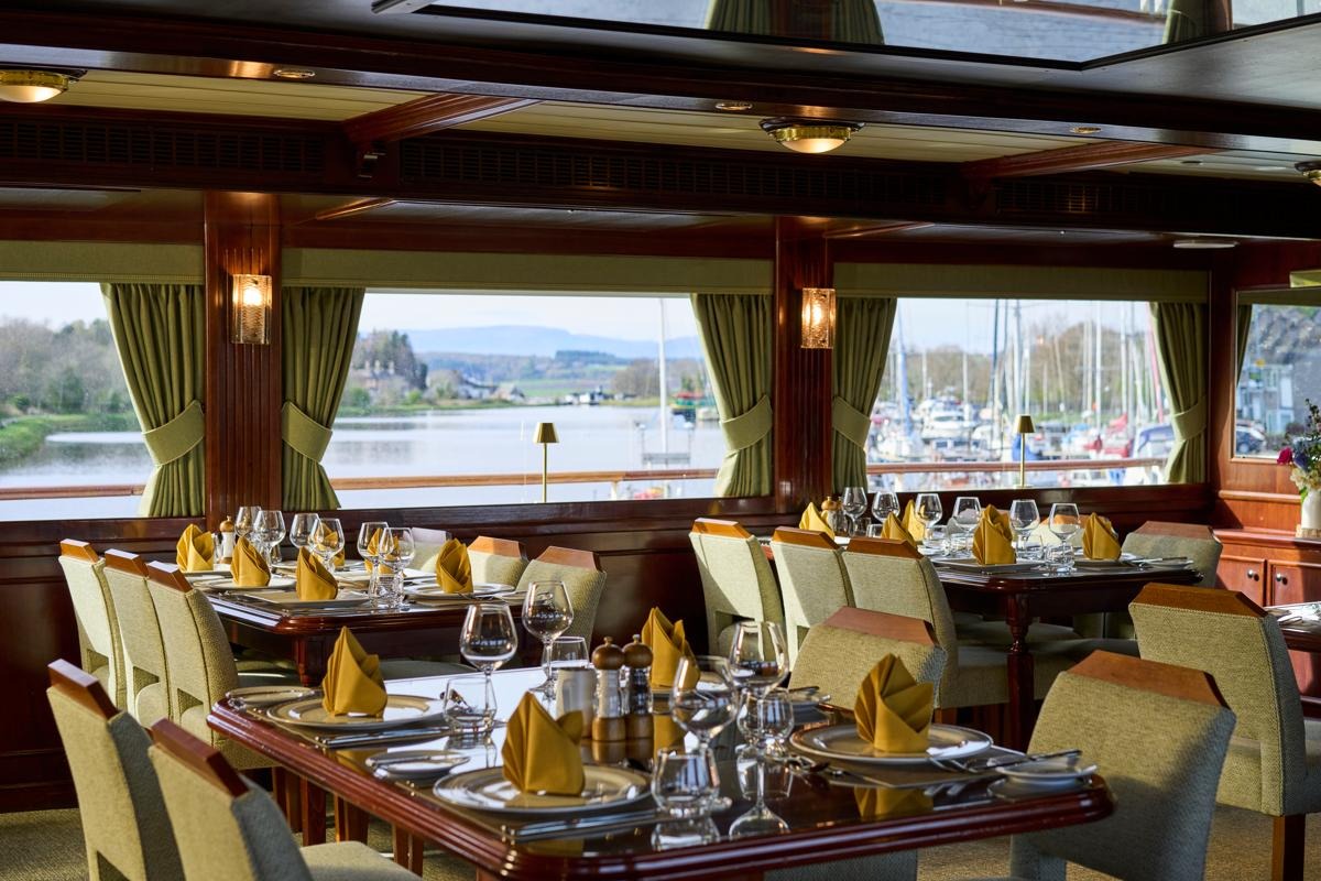 Dining room with waterfront views