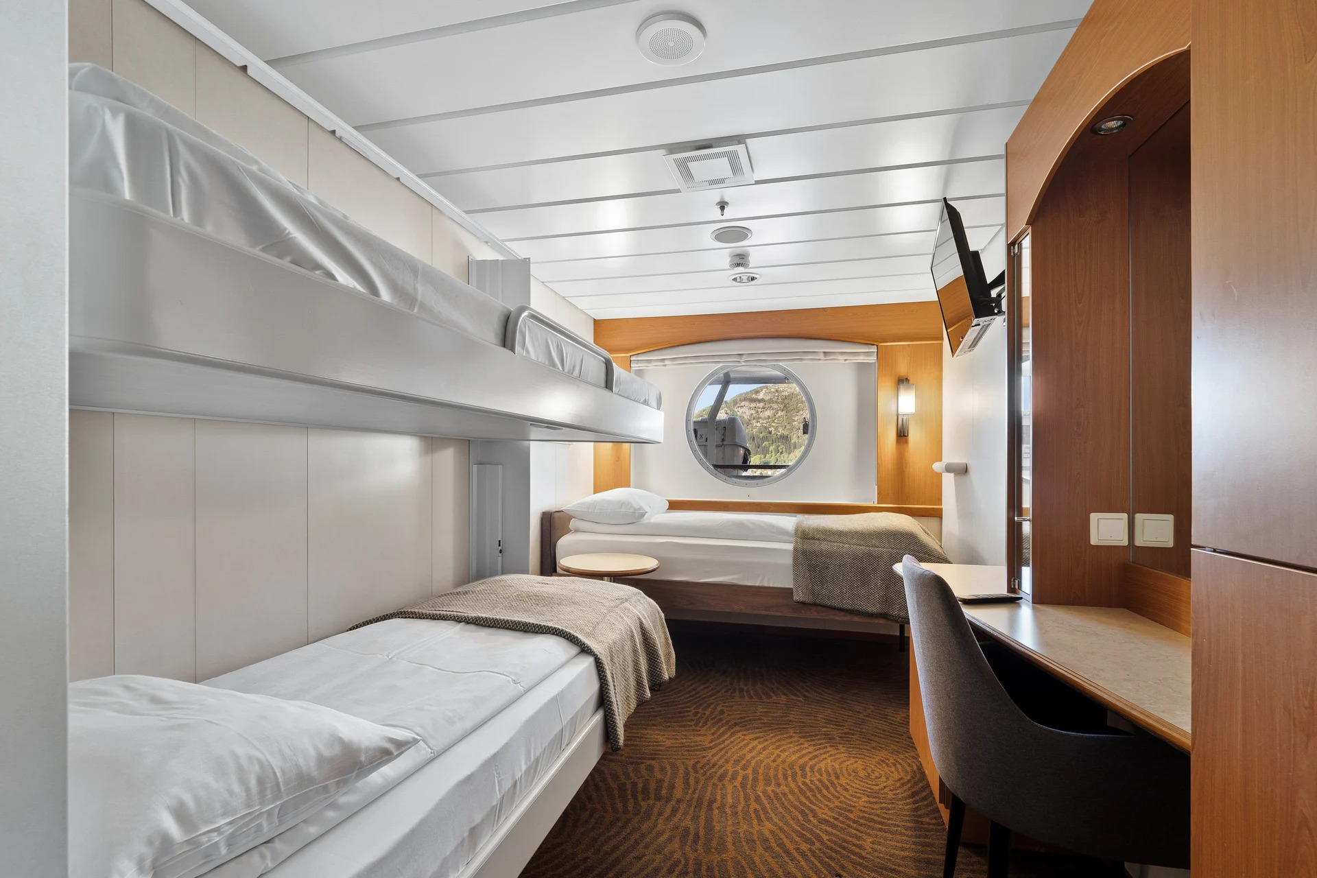 Triple on upper or middle deck with window (restricted view)